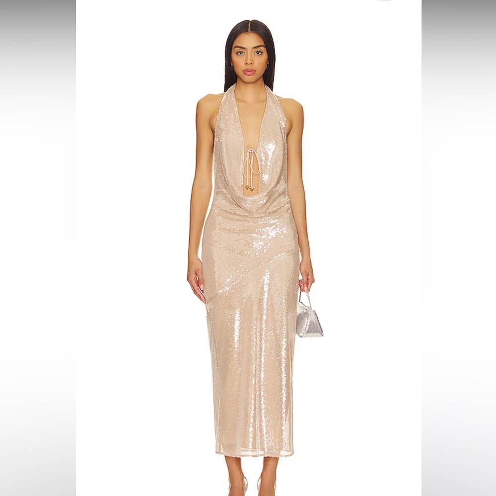 Lovers & friends Stevie Sequin Midi Dress in Nude Neutral